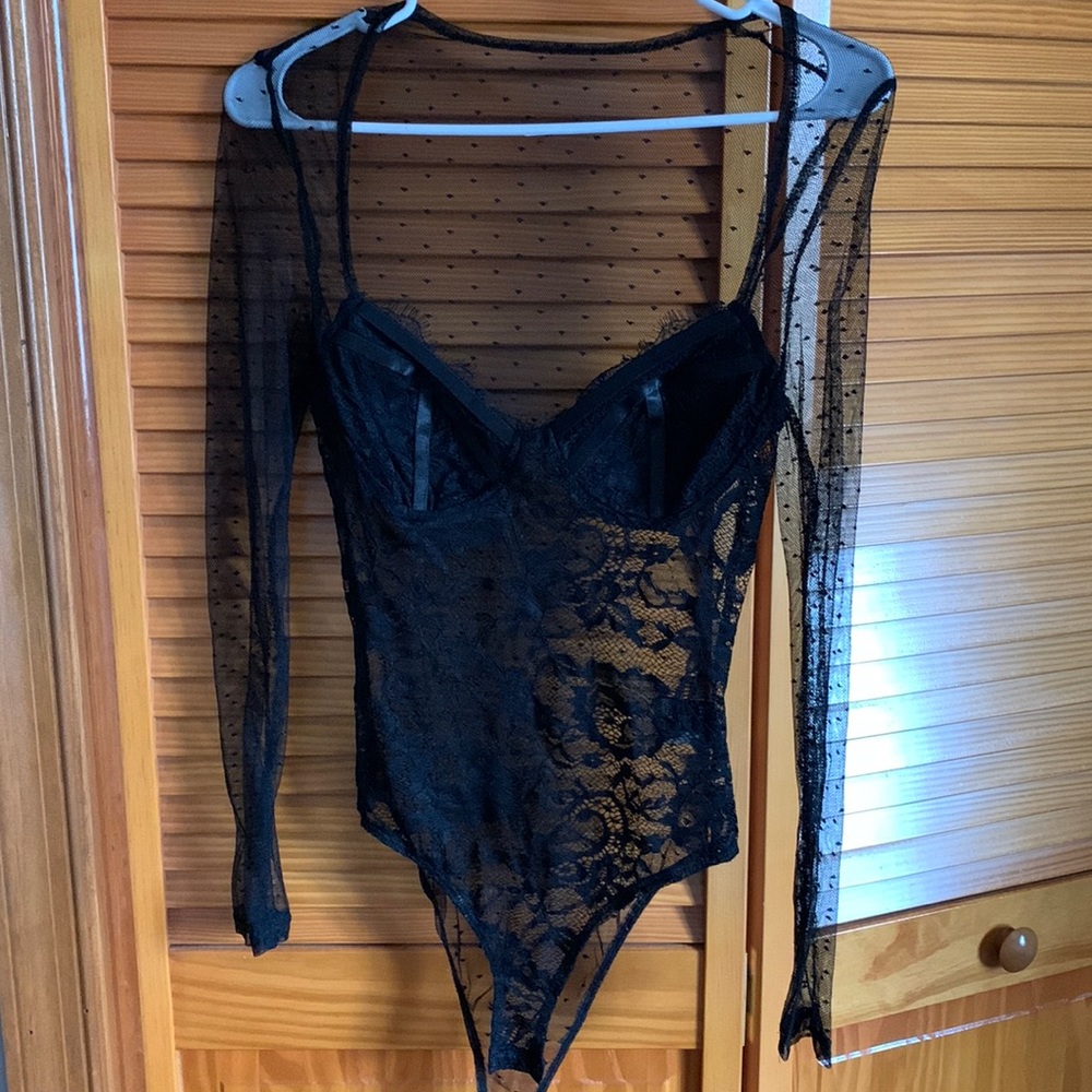 Black lace body suit, size extra small